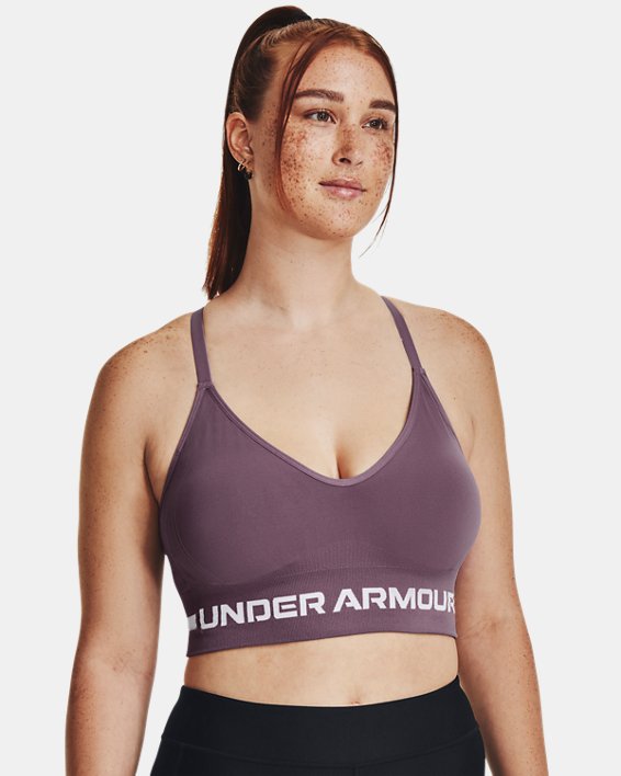Women's UA Seamless Low Long Sports Bra, Purple, pdpMainDesktop image number 3